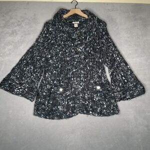 Vertigo Paris Gray Marled Mohair Blend Chunky Knit Cape Cardigan Sweater XL
